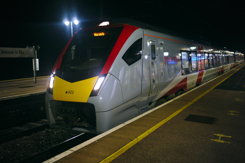 A Class 755 train at Ely.