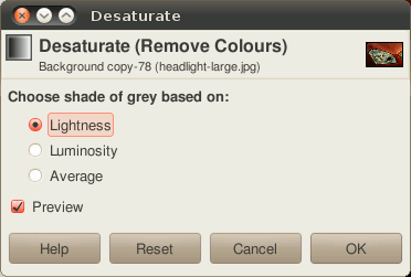 GIMP desaturation dialog